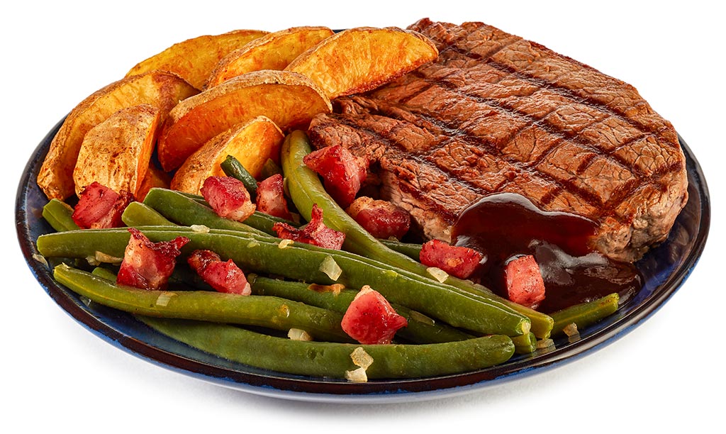 Druckversion vom BBQ Steak mit Speck Bohnen Rezept
