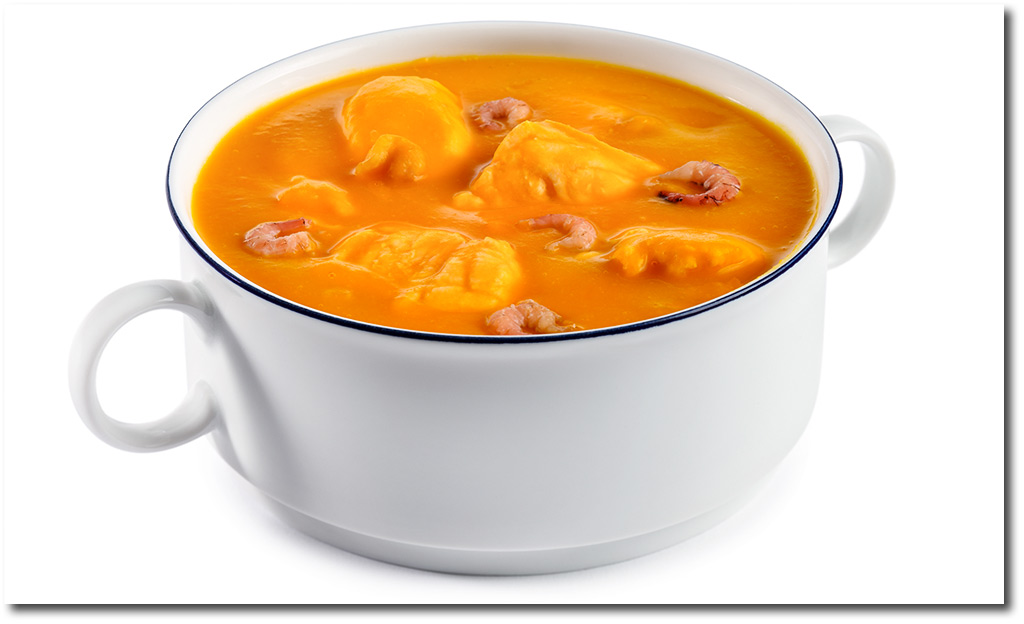 Krbis Suppe mit Lachs & Krabben