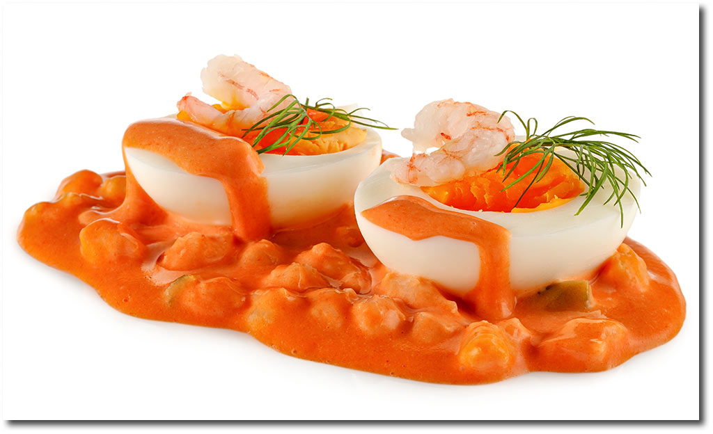 Wachsweiche Eier in Shrimps Sauce