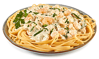 Spaghetti mit Shrimps in Käse Sauce